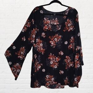Torrid FLORAL PRINT BELL SLEEVE CHALLIS BLOUSE